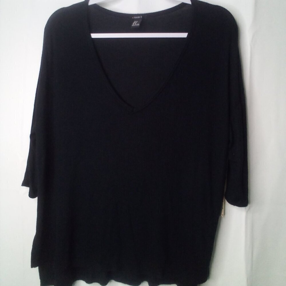 Forever 21 Shirt Women M Short Sleeve Soft Stretch Textured Black